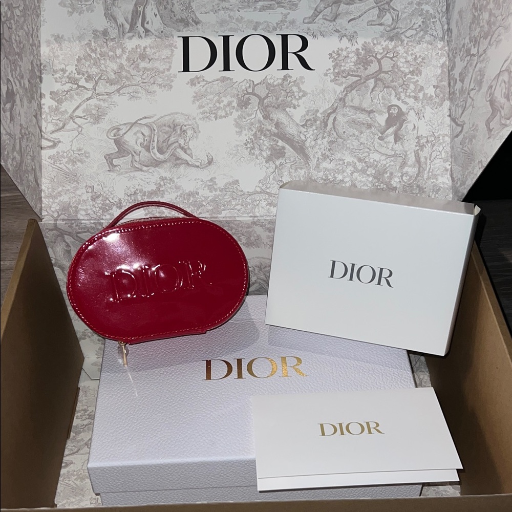 Dior Red Patent Oval Cosmetic Case with Handle